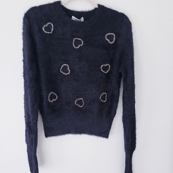 Zara Sweaters - Zara Bejewelled Crystal Heart Black 